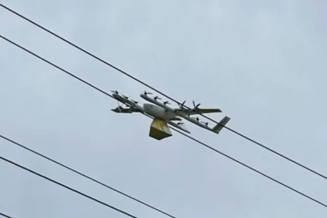 Wing快递无人机落在电线上导致2000名居民停电
